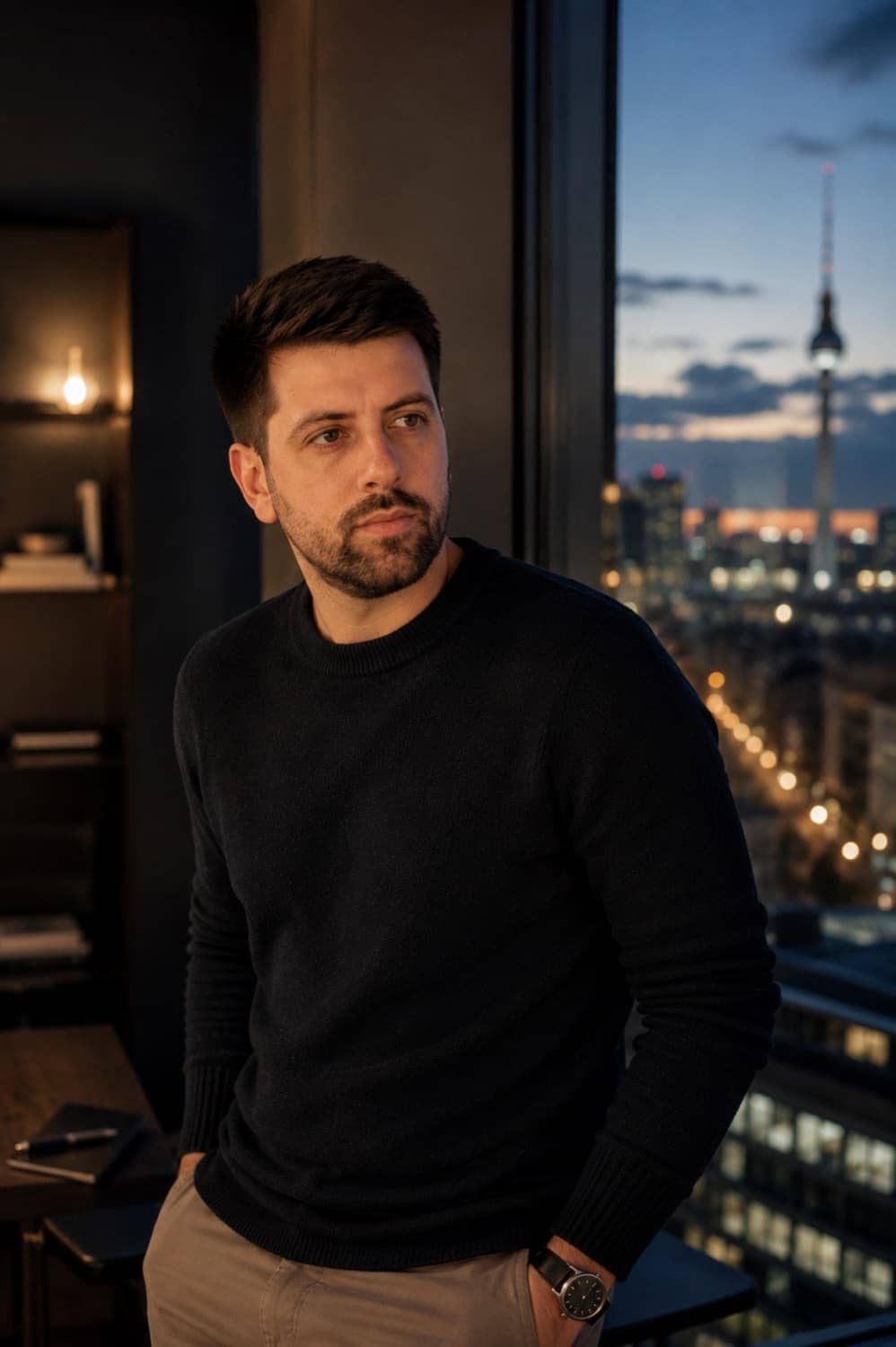 Boris Goldshteyn vor der Berliner Skyline